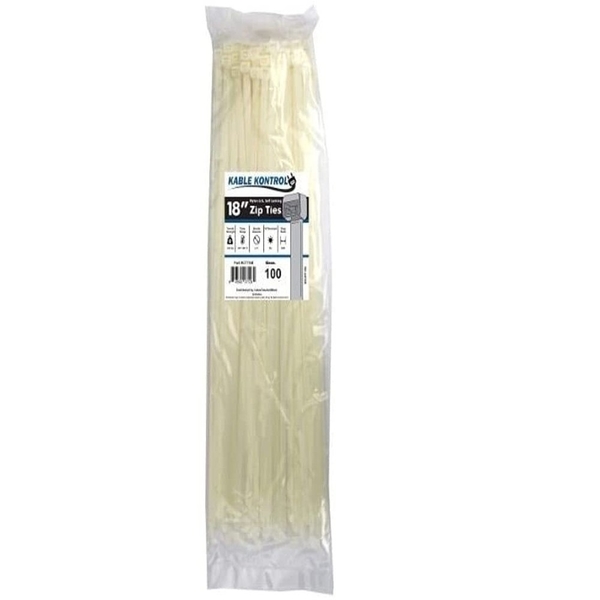 Kable Kontrol Kable Kontrol® Clear Zip Ties - 18" Inch Long Heavy Duty - Natural Nylon - 120 Lbs Tensile Strength - 100 pc Pack CT7108